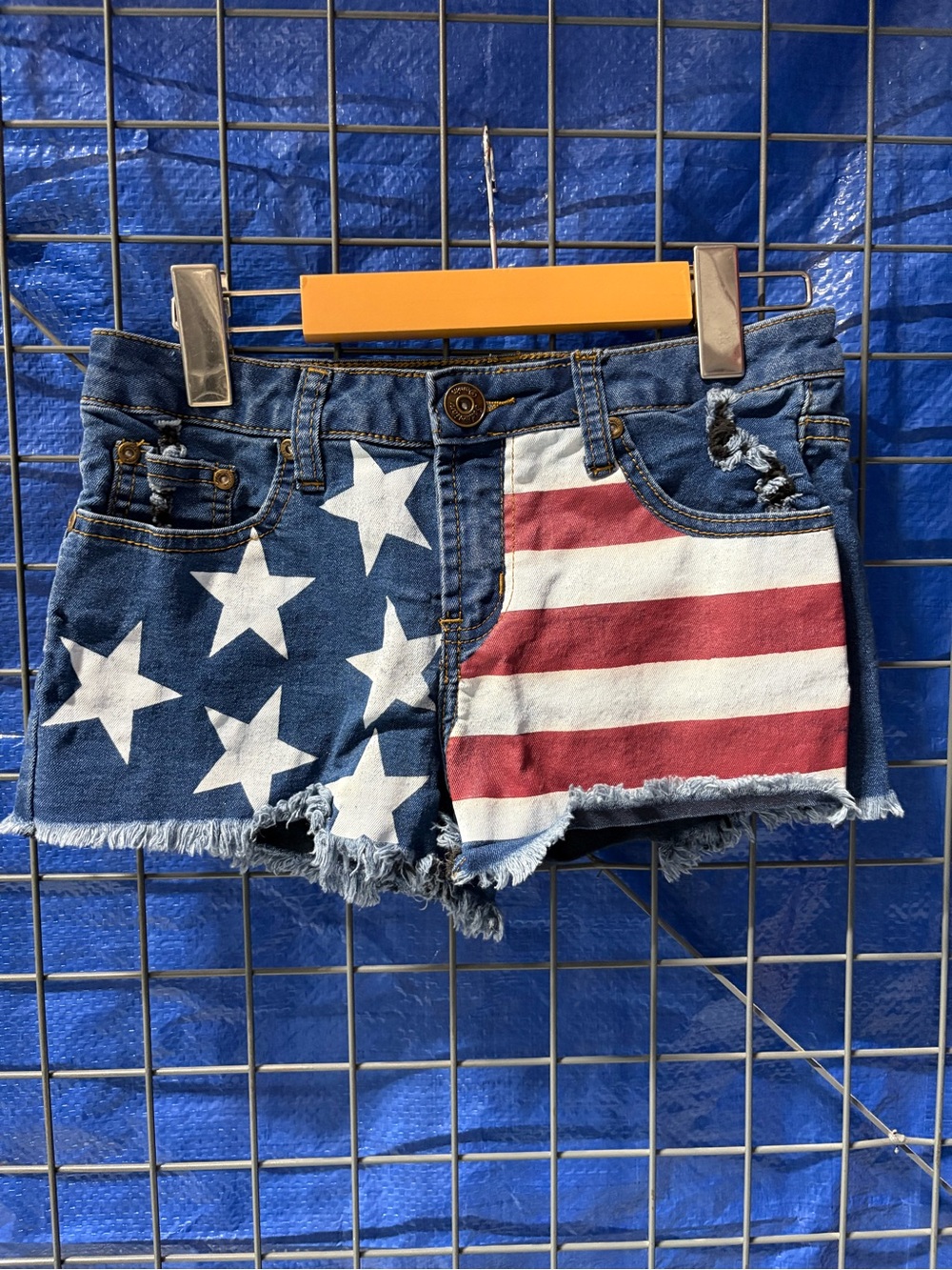 American flag Print Denim Shorts